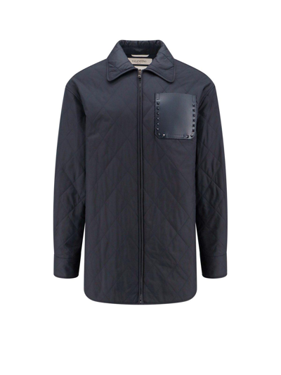 Shop Valentino Stud Detailed Zip-up Jacket In Blue