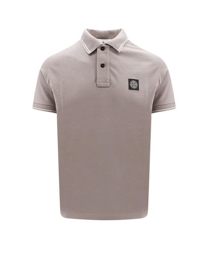 Shop Stone Island Logo Patch Short-sleeved Polo Shirt In Grey