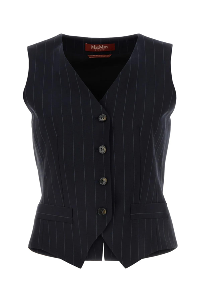 Shop Max Mara Embroidered Wool Above Vest  Studio In Blue