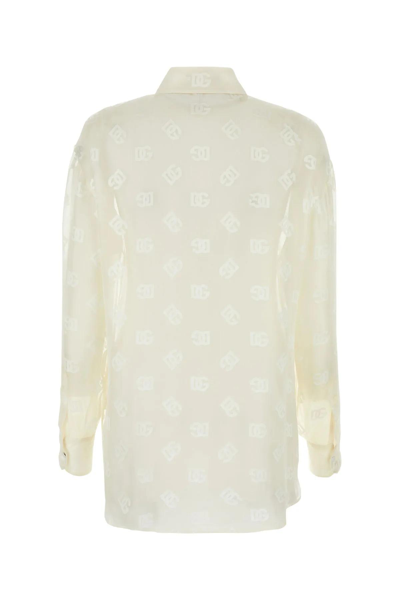 Shop Dolce & Gabbana Ivory Viscose Blend See-through Shirt