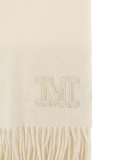 Shop Max Mara Logo Embroidered Fringed Scarf  In Yellow