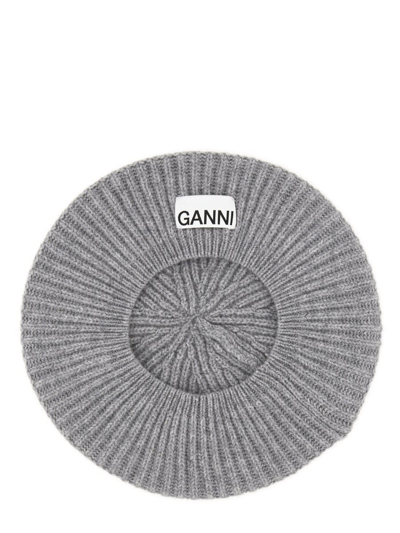 Shop Ganni Ribbed Knit Beanie In Paloma Melange