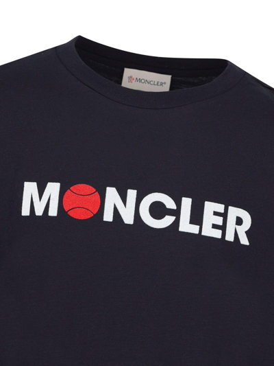 Shop Moncler Flocked Logo Crewneck T-shirt In Blue