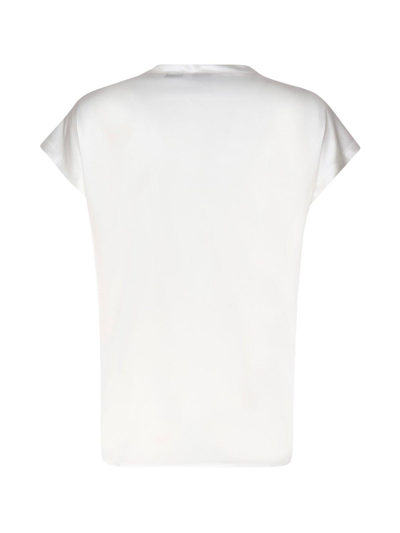 Shop Pinko Crewneck Short-sleeved Leather T-shirt In Bianco