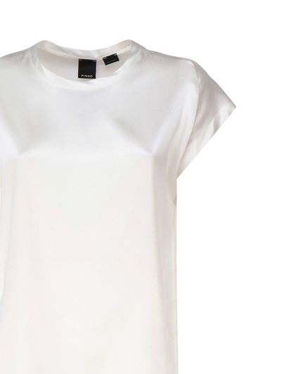 Shop Pinko Crewneck Short-sleeved Leather T-shirt In Bianco
