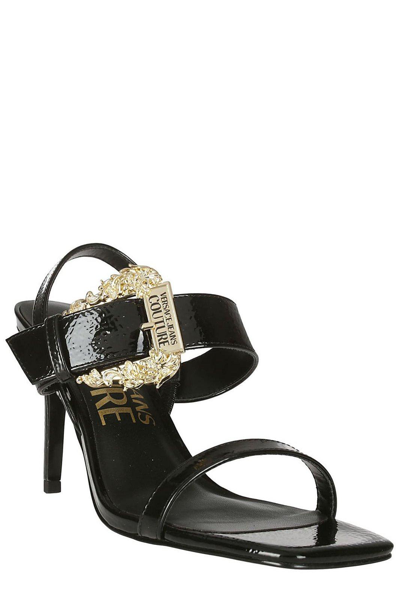 Shop Versace Jeans Couture Buckle Heeled Sandals In Black