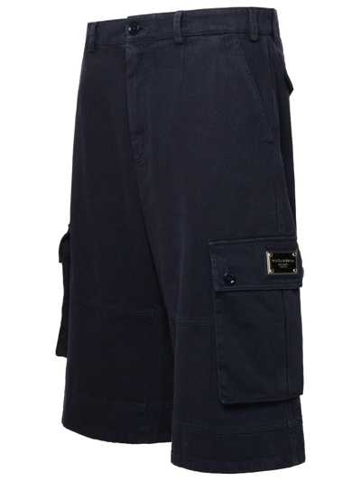 Shop Dolce & Gabbana Logo Plaque Cargo Shorts In Blue