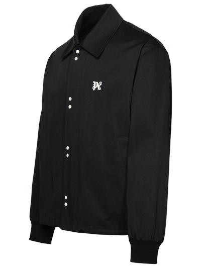 Shop Palm Angels Monogram-embroidered Straight Hem Jacket In Black Off White