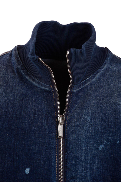 Shop Dsquared2 Llogo Printed Zipped Denim Jacket In Navy Blue