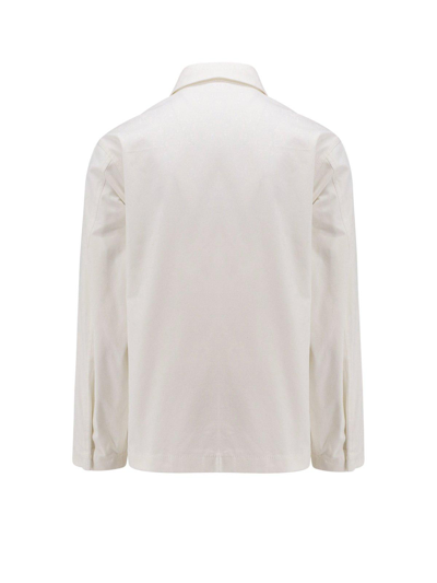 Shop Valentino Logo Plaque Long-sleeved Shirt Jacket In Avorio
