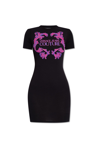 Shop Versace Jeans Couture Printed Dress In Black