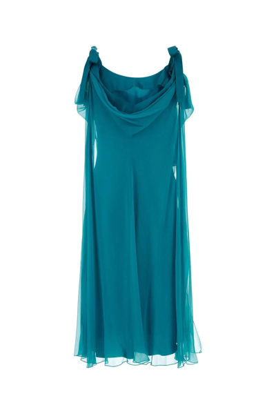Shop Alberta Ferretti Teal Green Silk Dress