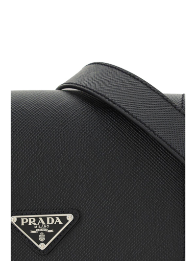 Shop Prada Saffiano Triangle Logo Foldover Top Shoulder Bag