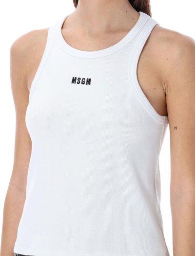 Shop Msgm Logo Embroidered Sleeveless Ribbed Tank Top