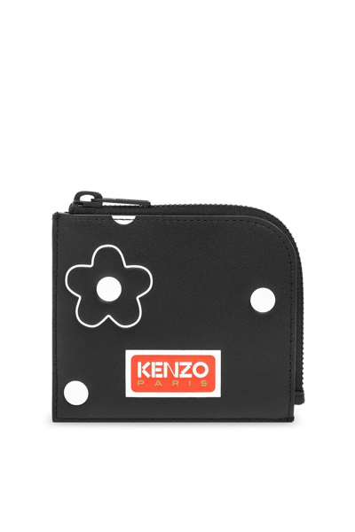 Shop Kenzo Logo Patch Zipped Wallet In Noir