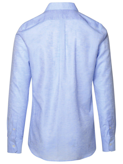 Shop Dolce & Gabbana Logo Embroidered Buttoned Shirt In Azure