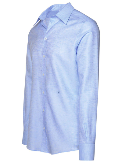 Shop Dolce & Gabbana Logo Embroidered Buttoned Shirt In Azure