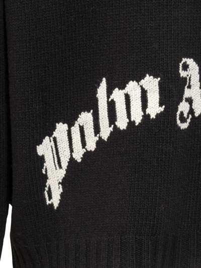 Shop Palm Angels Hoodie With Jacquard Logo In Black White
