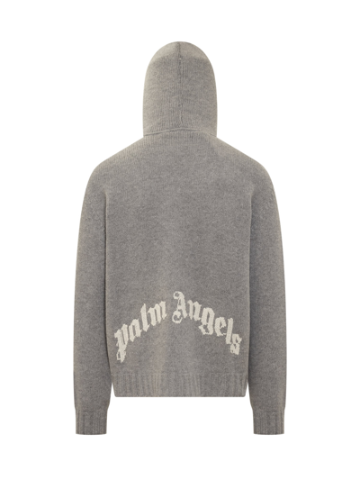 Shop Palm Angels Hoodie With Jacquard Logo In Melange Grey