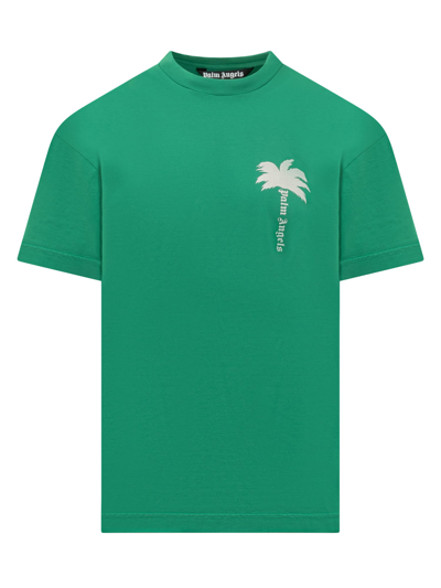 Shop Palm Angels T-shirt With The Palm Logo In Green-off White