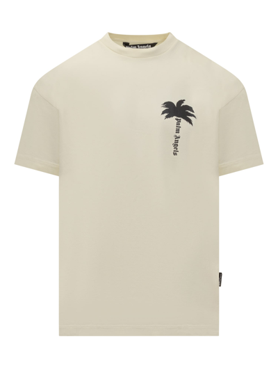Shop Palm Angels T-shirt With The Palm Logo In Off White-black