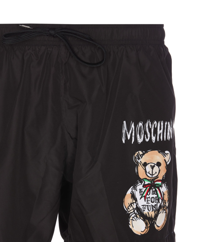 Shop Moschino Drawn Teddy Bear Swimwear In Black