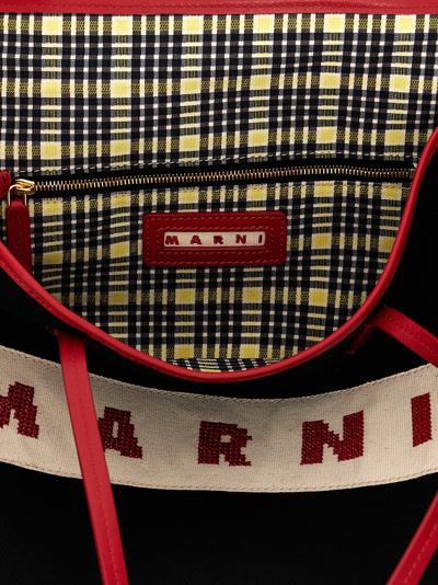 Shop Marni Logo Canvas Shopping Bag In Multicolor
