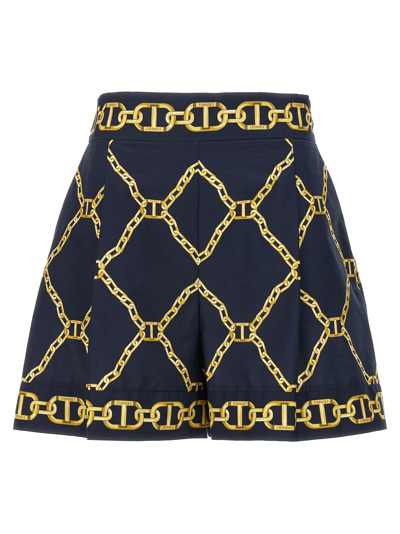 Shop Twinset Chain Print Shorts In Blue
