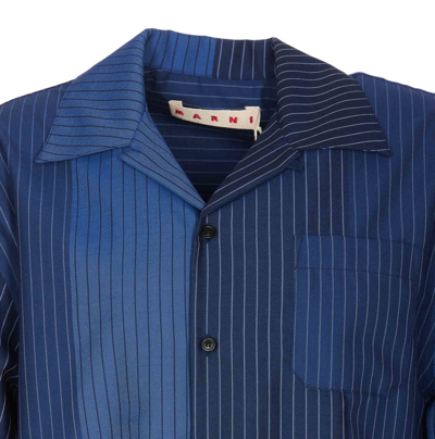 Shop Marni Degrade Striped Wool Bowling Shirt In Blue