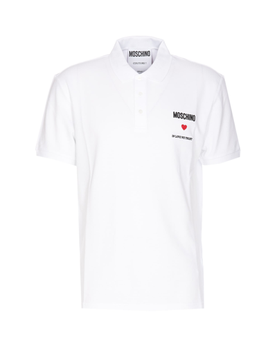 Shop Moschino In Love We Trust Polo Shirt In White