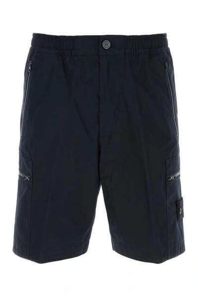 Shop Stone Island Man Midnight Blue Cotton Bermuda Shorts