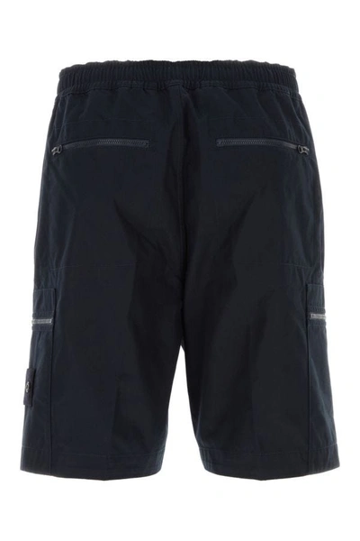 Shop Stone Island Man Midnight Blue Cotton Bermuda Shorts