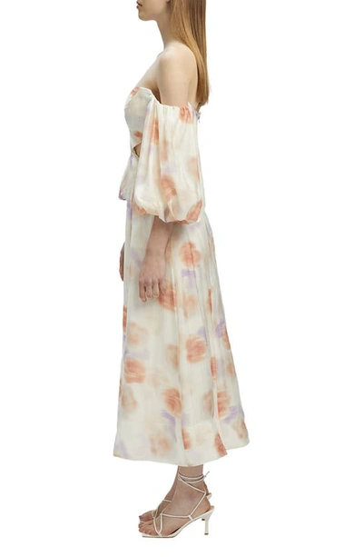 Shop Bardot Lucia Off The Shoulder Cutout Midi Dress In Painterly Floral