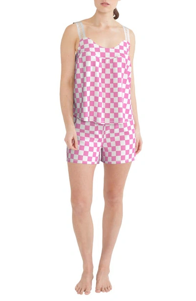 Shop Kensie Lace Strap Boxer Pajamas In Pink Check
