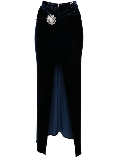 Shop Rabanne Blue Crystal-embellished Velvet Maxi Skirt