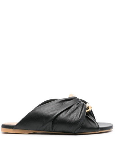 Shop Jw Anderson Corner Leather Slides - Women's - Rubber/calf Hair/calf Leather In Black