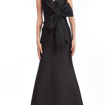Shop Badgley Mischka Strapless Bow Front Gown In Black