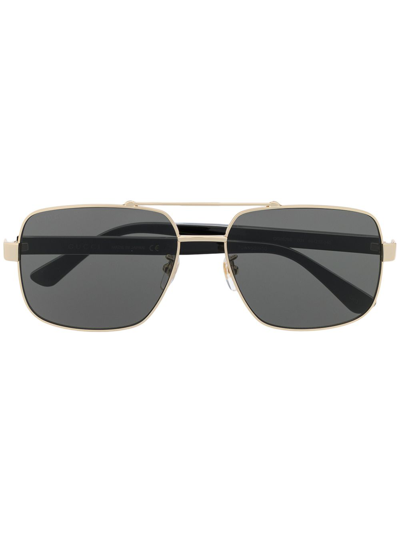 Shop Gucci Gold Pilot Frame Tinted Sunglasses