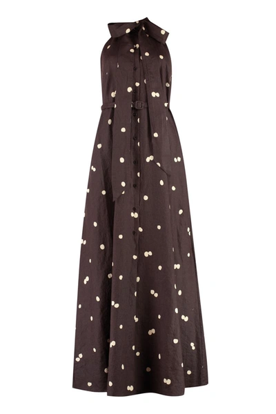 Shop Aspesi Polka Dot Print Long Dress In Brown