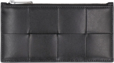 Shop Bottega Veneta Cassette Leather Card Holder In Black