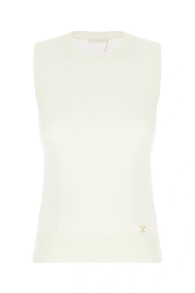 Shop Chloé Sleeveless Wool Top In White