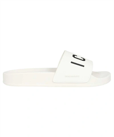 Shop Dsquared2 Be Icon Rubber Slides In White