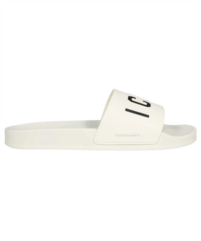 Shop Dsquared2 Be Icon Rubber Slides In White