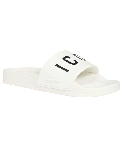 Shop Dsquared2 Be Icon Rubber Slides In White