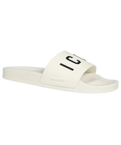 Shop Dsquared2 Be Icon Rubber Slides In White
