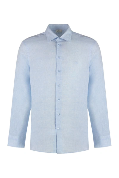 Shop Etro Linen Shirt In Blue