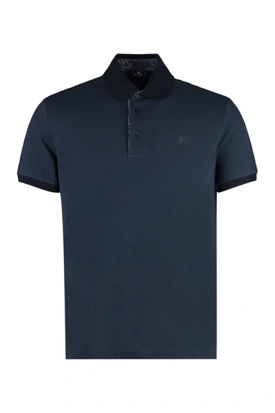 Shop Etro Short Sleeve Cotton Polo Shirt In Blue