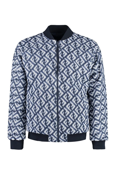Shop Fendi Nylon Bomber Jacket In Blue