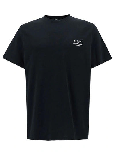 Shop Apc Black Logo Print Crew Neck T-shirt In Cotton Man