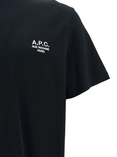 Shop Apc Black Logo Print Crew Neck T-shirt In Cotton Man